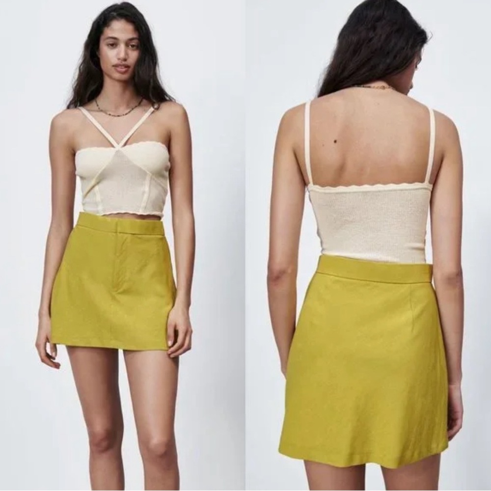 Zara Chartreuse A-Line Mini Skirt